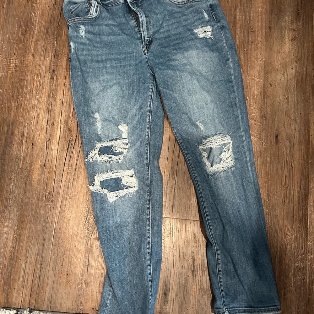 Distressed Blue Straight Leg Jeans